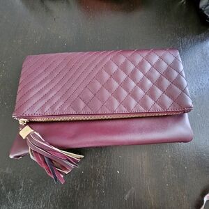 Burgandy Quilted Clutch with Tassel